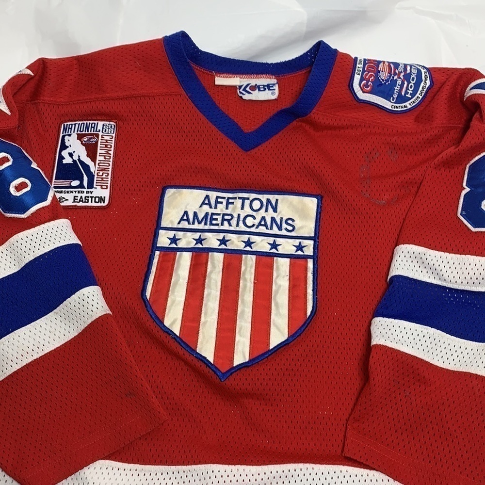 MEN’S Kobe Red White Blue Affton Americans Hockey Jersey No 8 Size XL